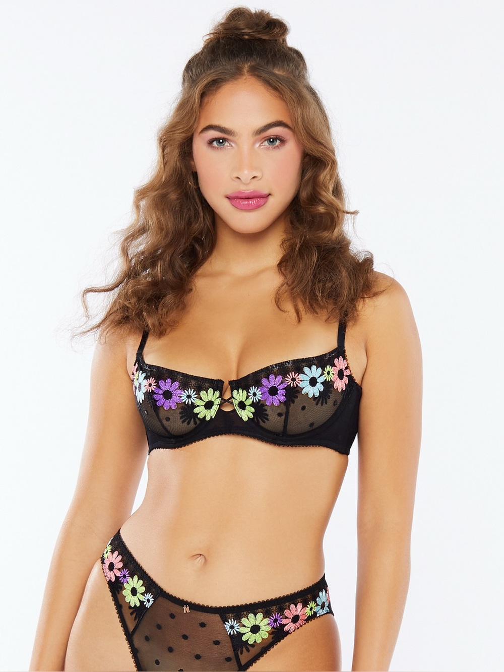 Savage x Fenty Sheer Black Floral Embroidered Balconette Bra